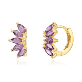 Ins Style Color Zircon All-match Earrings Symmetrical Horse Eye Stone (Option: Gold Plated Purple Diamond)