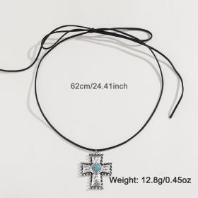 Personalized Turquoise Wax Rope Necklace Embossed Vintage Cross (Option: DNXN04759color)