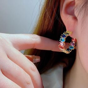French Sweet Vintage Zircon C- Shaped Geometric Ear Ring (Option: D0453 Color Zircon)