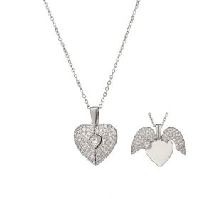 Women's Heart Opening And Closing Necklace Wings Pendant Clavicle Chain Jewelry (Option: Women-Silver)