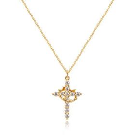 Cross Full Diamond Necklace Crown Rotatable (Option: Golden Crown Rotatable-45and5cm)