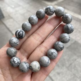 7A Natural Stone Map Stone Bracelet Single Circle Gray Picasso (Option: 10mm Map Stone Bracelet)